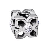 Quiges - 925 - Zilveren - Bedels -Sterling zilver - Beads - Bloem met Zirkonia Open Kraal Charm - Geschikt – voor - alle bekende merken - Armband Z368