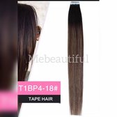 Tape Hair Extensions ombre balayage 1b/4/18 zwart bruin  Stikker 50gram/2,5gram stuk dik&volle punten