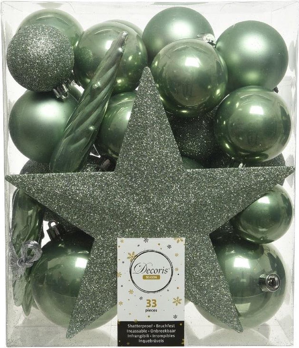33x Salie groene kunststof kerstballen 568 cm Mix Onbreekbare plastic...