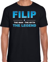 Naam cadeau Filip - The man, The myth the legend t-shirt  zwart voor heren - Cadeau shirt voor o.a verjaardag/ vaderdag/ pensioen/ geslaagd/ bedankt S