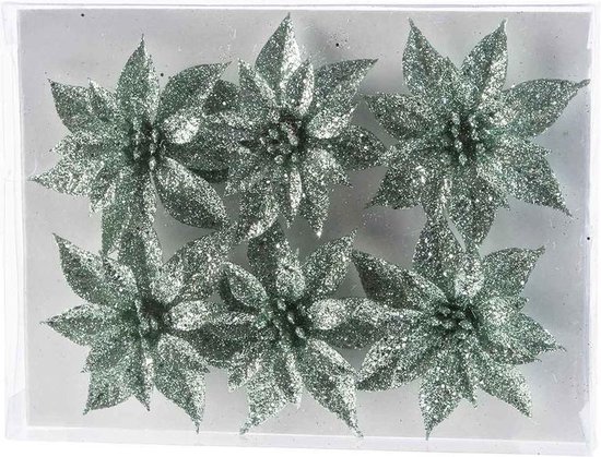 6x Kerstboomversiering mintgroene glitter op clip - kerstboom decoratie -... bol.com