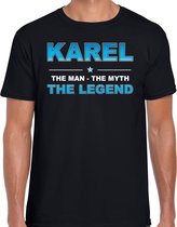 Naam cadeau Karel - The man, The myth the legend t-shirt  zwart voor heren - Cadeau shirt voor o.a verjaardag/ vaderdag/ pensioen/ geslaagd/ bedankt M