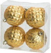 4x Luxe gouden kunststof kerstballen 8 cm - Onbreekbare plastic kerstballen - Kerstboomversiering goud