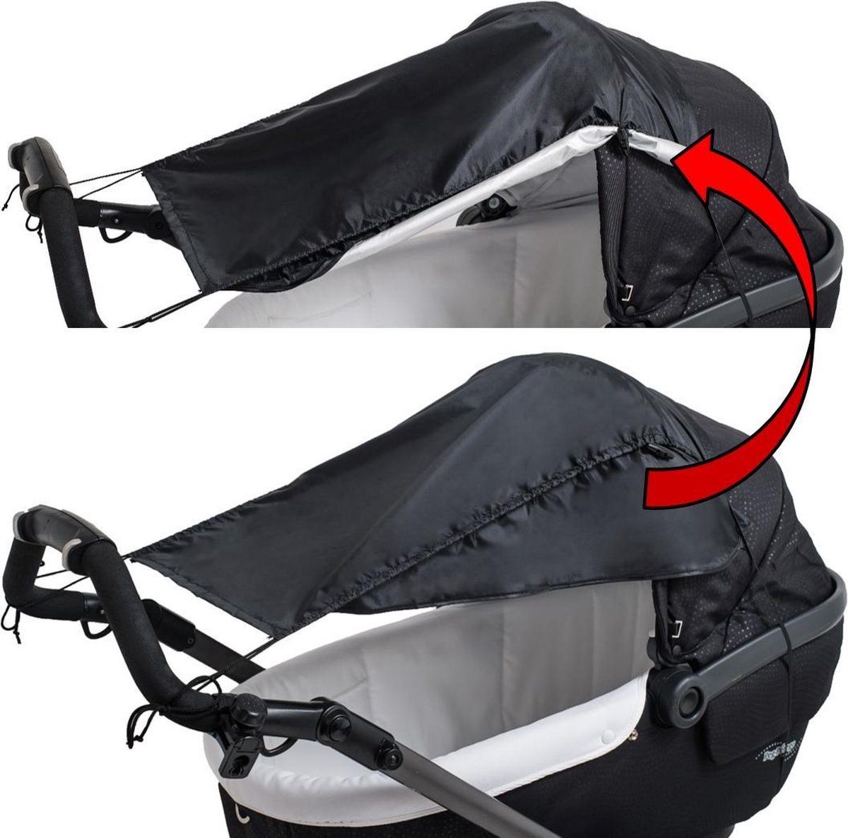Zonnescherm kinderwagen & buggy - Zonnedoek met zijbescherming - Zwart