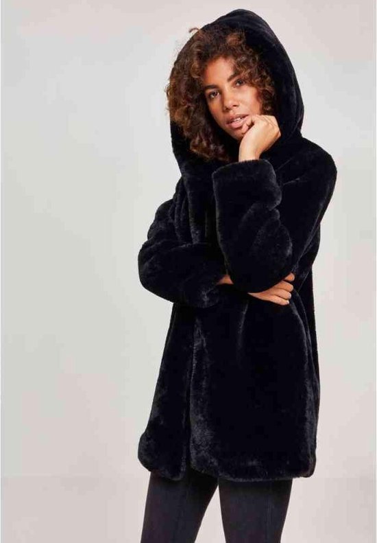 Urban Classics Damen Winterjacke Ladies Hooded Teddy Coat Black-S