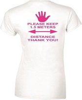 Dames T-shirt KEEP 1,5 METERS DISTANCE- NEON ROZE-PAARS- Maat L