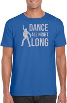 Zilveren muziek t-shirt / shirt Dance all night long - blauw - voor heren - muziek shirts / discothema / 70s / 80s / outfit S