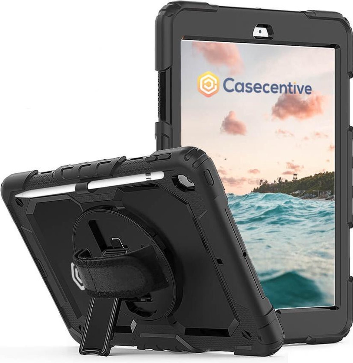 Casecentive Handstrap Pro Hardcase - beschermend hoesje met handvat - iPad 10.2 zwart