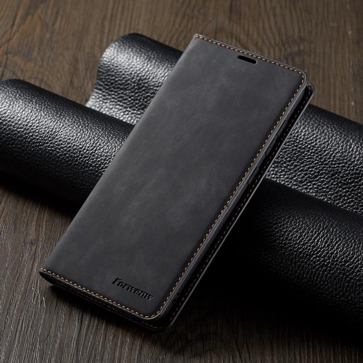 BukkitBow - Leather Case - Kunstleer - Card Case - Hoesje voor Galaxy A20E – Zwart