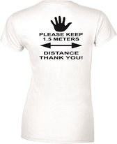 Dames T-shirt KEEP 1.5 METERS DISTANCE- ZWART- Maat XL