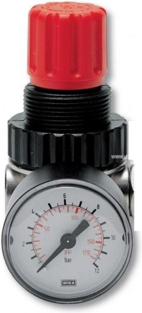 Vepa Drukregelaar traploos regelbaar tussen 0 en 10 bar met 1/4" schroefdraad aansluiting. Geleverd met manometer
