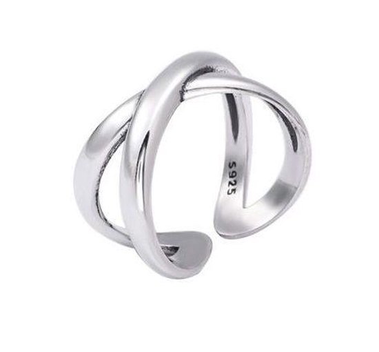 X Ring Zilver - Zilveren Ring Gekruist - Verstelbaar