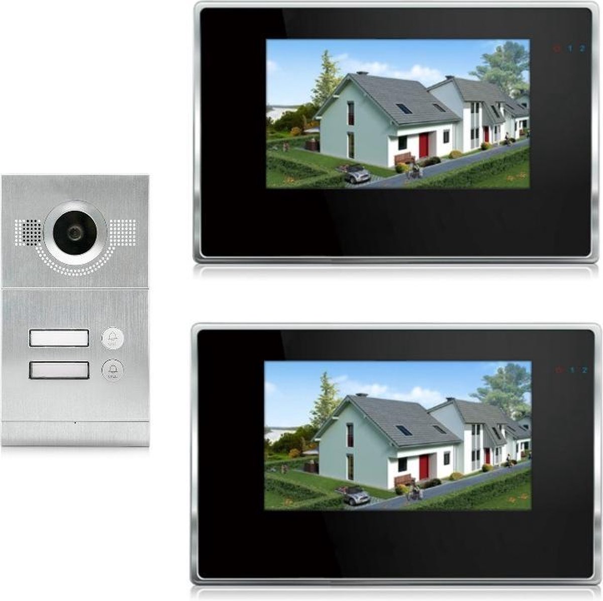 ID 2 knops buitenpaneel met 2 binnen-monitoren | Intercom | Video deurbel | IntercomDirect