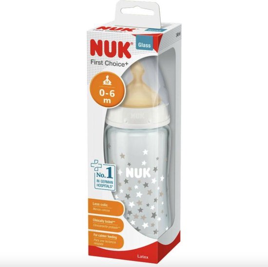 Nuk - First Choice 240ml Glazen Fles met Latex Zuigspeen | bol.com