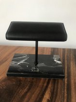 DOUBLE Watch Stand / Display / Horlogestandaard - Zwart Marmer, Zwarte Standaard, Kalfsleer