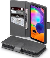 CaseBoutique Bookcase hoesje geschikt voor Samsung Galaxy A31 - Effen Grijs - Echt Leer - Pashouder met 5 vakjes