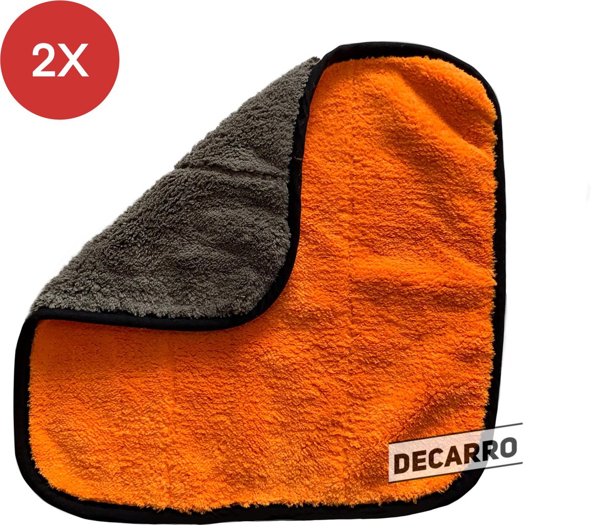 Duo Pack Auto Droogdoek Microvezeldoek (watermagneet) 30 x 30 cm oranje/grijs 1100 Grams Extra Dik