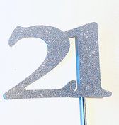 Taartdecoratie |Taarttopper| Cake topper | Taartversiering| Verjaardag| Cijfers | 21 | Zilver glitter|14 cm| karton