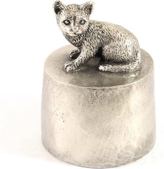 Chat assis Silver Tin - Chats Animal Statue Animaux Urne Pour Votre Chat Bien-Aimé Chat