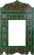 Handgeschilderd houten spiegel frame - 116 x 68 cm - Handgemaakt - Zouak Arabische, bohemian stijl - groene vintage look - M22