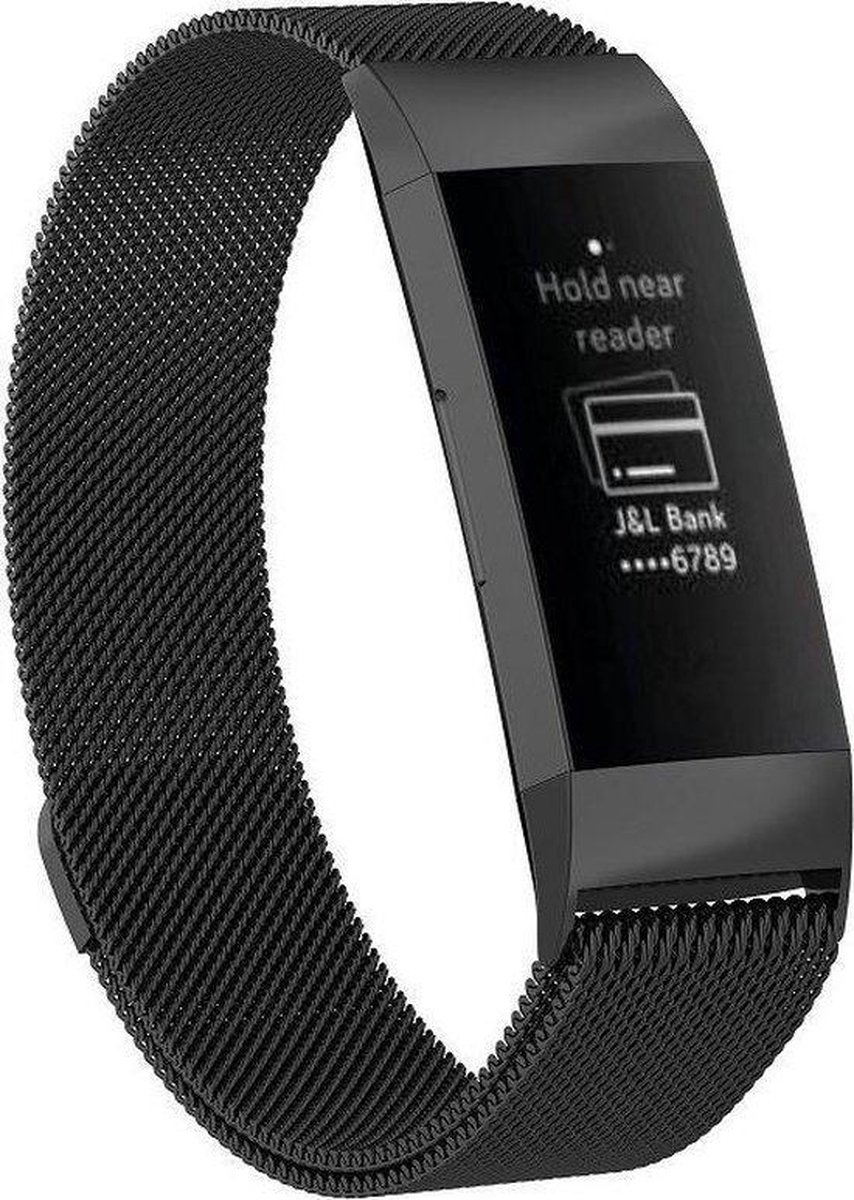 Milanees Bandje - Geschikt voor Fitbit Charge 3 en 4 - Zwart