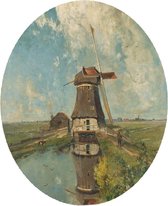Een molen aan een poldervaart, Paul Gabriël - Foto op Behangcirkel - ⌀ 80 cm