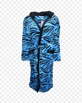 Dames badjas fleece met zakken en capuchon XL zwart/blauw 40-42