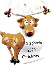 Personaliserbare kerstversiering / ornament voor in kerstboom | rendier met brief | personaliseerbaar kerstcadeau | kerstgeschenk met naam