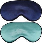 Slaapmaskers Extra Zacht Satijn – 2 Stuks - Blauw & Turquoise - Thuis - Slaapmasker - Verduisterend - Onderweg - Vliegtuig - Festival - Slaapcomfort - oDaani