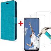 Oppo A52 hoesje book case turquoise met tempered glas screen Protector