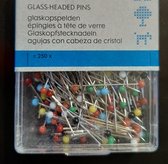 glaskopspelden - hersluitbaar doosje 250 spelden - gekleurde glaskopjes - goede kwaliteit kopspelden