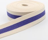 5 Meter Gestreepte TASSENBAND, Breedte 30MM, Kleur ECRU/BLAUW 117