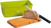 Melamine Broodtrommel met Bamboe Snijplank | Brood Bewaar doos met hoge kwaliteit Bamboe snij plank | Met Bamboe Deksel, te gebruiken als brood snijplank | Afm. 34 x 18 x 14 Cm. | Kleur Brood trommel: GROEN