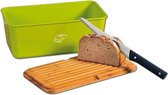 Melamine Broodtrommel met Bamboe Snijplank | Brood Bewaar doos met hoge kwaliteit Bamboe snij plank | Met Bamboe Deksel, te gebruiken als brood snijplank | Afm. 34 x 18 x 14 Cm. | Kleur Brood trommel: GROEN