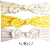MINIIYOU® Set Per 3 stuks  | geel - grijs gebloemd | Peuter haarbandjes 2-4 jaar |  Meisjes haarbandjes met strik