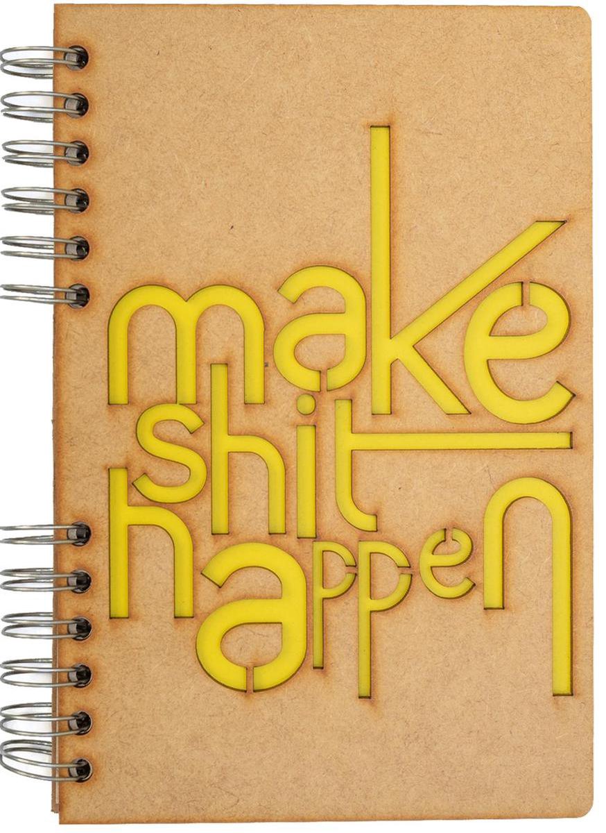 KOMONI - Duurzaam houten Notitieboek - Dagboek - Gerecycled papier - Navulbaar - A4 - Gelinieerd - Make Shit Happen
