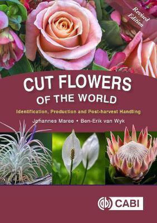 Couverture du livre avec rose rose, Tillandsia, Anthurium et Protée. Titre : 'Cut Flowers of the World'.