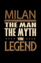 Milan The Man The Myth The Legend: Milan Journal 6x9 Notebook Personalized Gift For Male Called Milan The Man The Myth The Legend