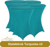 Statafelrok Turquoise 80 cm per 5 - Alora tafelrok voor statafel - Statafelhoes - Bruiloft - Cocktailparty - Stretch Rok - Set van 5
