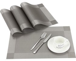 Vitamo™ Duurzame Placemats 4 Stuks - Hittebestendig - Makkelijk schoon - Fijngeweven PVC - 30 x 45cm - Metallic grijs