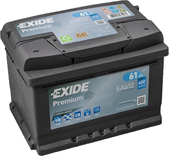 Batterie de voiture EXIDE EA612 Premium Carbon Boost 12V 61 Ah 600A  3661024034272 | bol