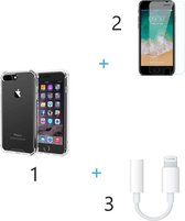 MaxVision's iPhone 7 PLUS Siliconen Hoesje Transparant - iPhone 8 Plus Hoesje - met Screen Protector en Lighting naar Aux 3.5mm Jack Audio Adapter