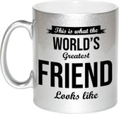 This is what the worlds greatest friend looks like cadeau koffiemok / theebeker - zilverkleurig - 330 ml - verjaardag / bedankje / cadeau - tekst mokken