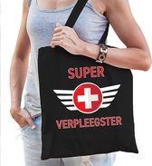 Super verpleegster cadeau katoenen tas zwart voor dames - zorgpersoneel kado / tasje / shopper