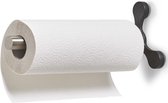 1x Zilveren RVS keukenrolhouder rond met zuignappen 14 x 33 cm - Keukenbenodigdheden - Keukenaccessoires - Keukenpapier/keukenrol houders - Houders/standaards voor in de keuken