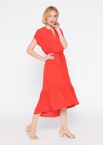 LOLALIZA Midi jurk met ruches - Rood - Maat 34