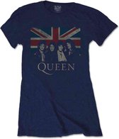 Queen Dames Tshirt -XL- Vintage Union Jack Blauw