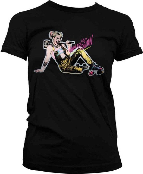 DC Comics Harley Quinn Dames Tshirt -2XL- Birds Of Prey - Roller Skates Zwart