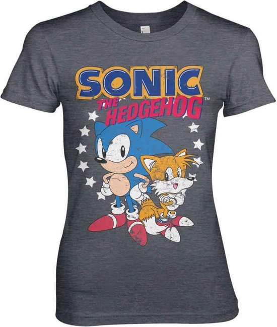 Sonic The Hedgehog Dames Tshirt -2XL- Sonic & Tails Grijs