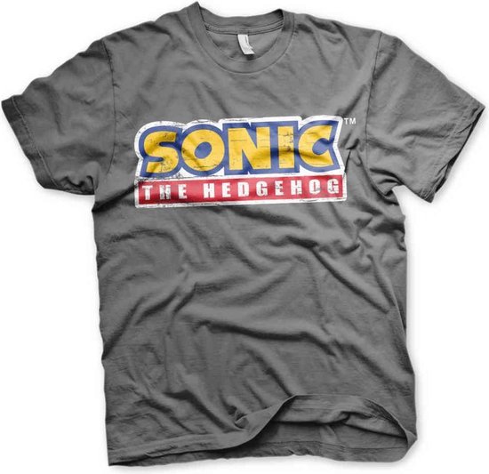 Sonic The Hedgehog Heren Tshirt -S- Cracked Logo Grijs